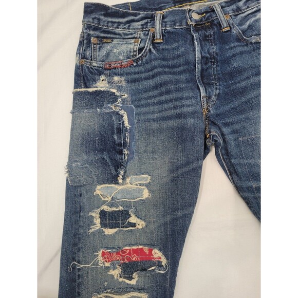 Polo Ralph Lauren Mens Classic Fit Patchwork Bandana Distressed Denim Jeans - Picture 11 of 16